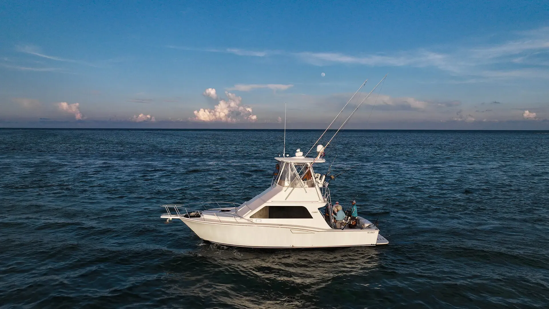 Wide open offshore Caribbean water south of Placencia, Belize — productive sailfish and marlin territory